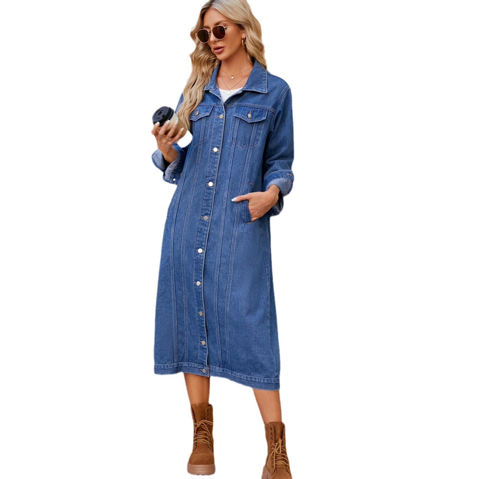 Long Denim Trench Coat - Image 6