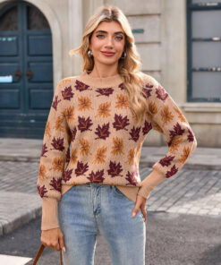 Jacquard Round Neck Pullover Sweater