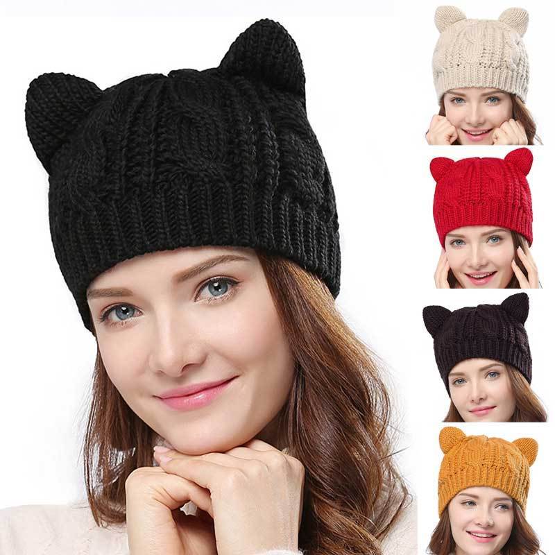 Hand Made 3D Cute Knitted Cat Ear Beanie For Winter - Image 4