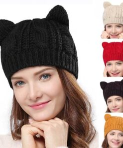 Hand Made 3D Cute Knitted Cat Ear Beanie For Winter
