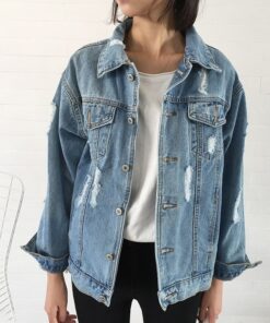 Alternative view of Loose Wash Water Frayed Denim Jacket Women Look Thin Women