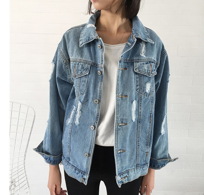 Loose Wash Water Frayed Denim Jacket Women Look Thin Women - Image 2