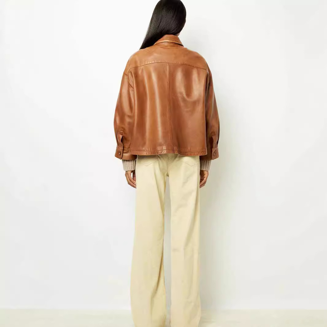 Elegant Brown PU Leather Coat - Image 2