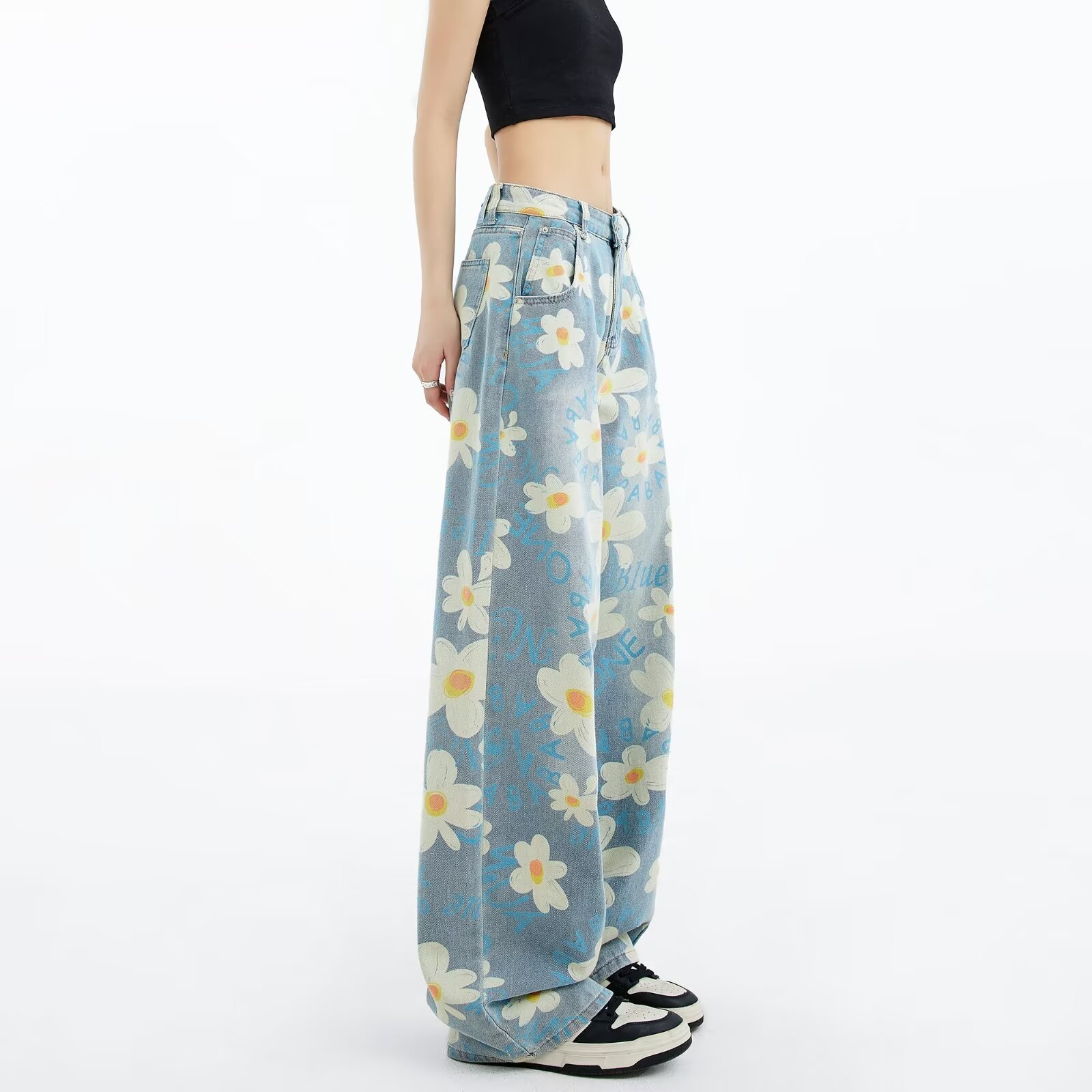 New Summer Printed Floral Wide-leg Washed Jeans For Women - Image 6