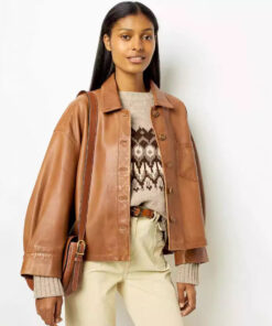 Elegant Brown PU Leather Coat