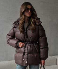 Drawstring Slim-fit Jacket Hooded Zipped Comfortable Thermal Cotton-padded Coat