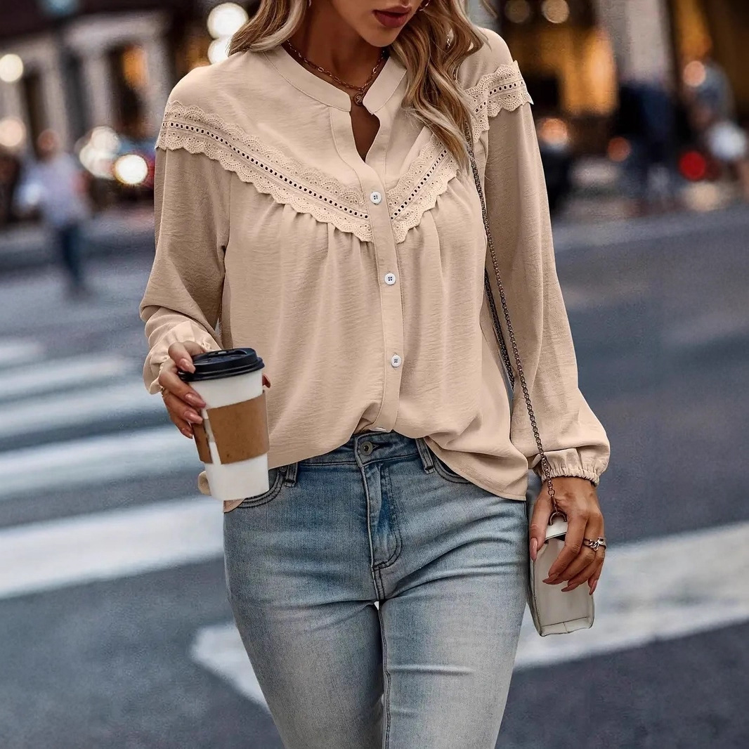 Commuter Lace Patchwork Ruffled Shirt Shirt Long Sleeve - Image 4