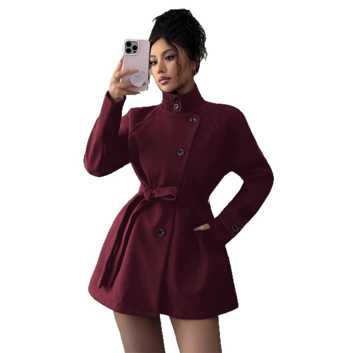 Women's Solid Color Casual Button Long Sleeved Windbreaker Jacket - Image 2