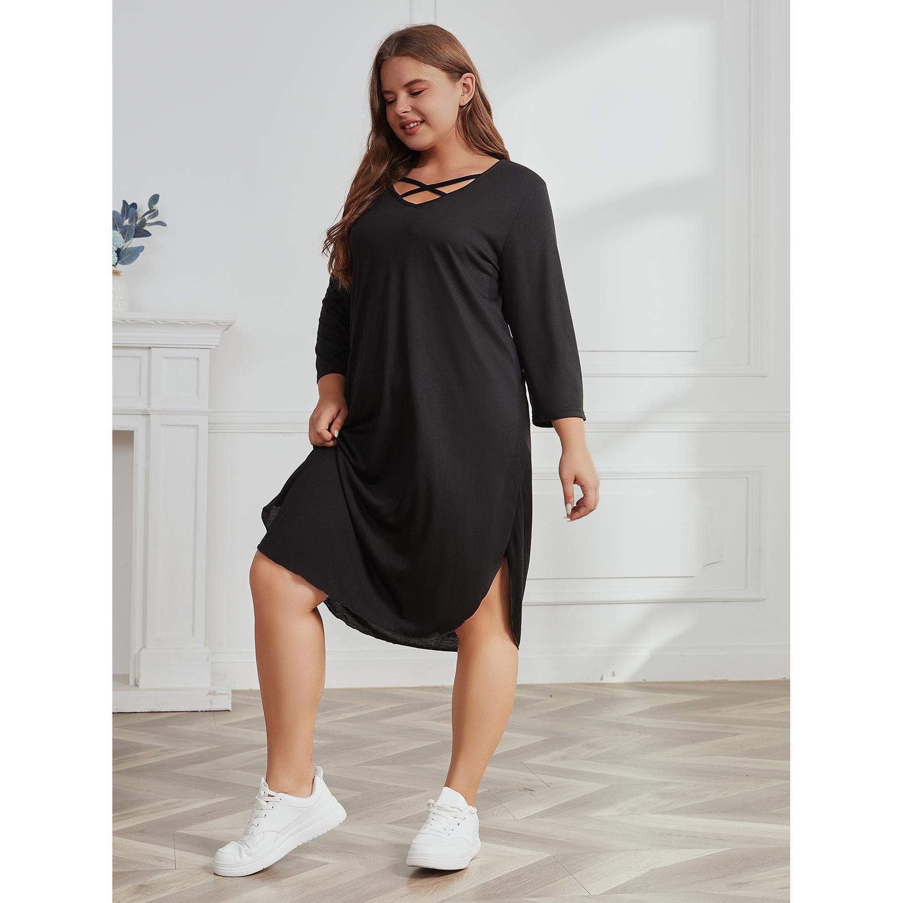 Fashion Casual Loose Long Sleeve Plus Size Dress Women - Image 3