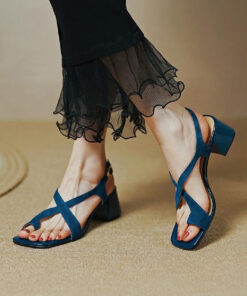 Chunky Heel Cross Strap Toe Ring Sandals Women