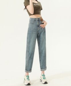 High Waist Straight Harem Jeans