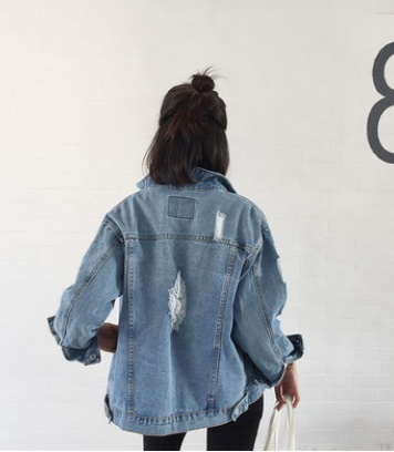 Loose Wash Water Frayed Denim Jacket Women Look Thin Women - Image 3