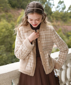 Checkered Lamb Cashmere Patchwork Cotton Jacket