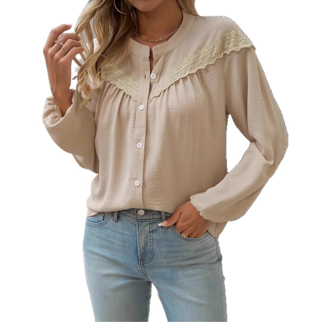 Commuter Lace Patchwork Ruffled Shirt Shirt Long Sleeve - Image 3