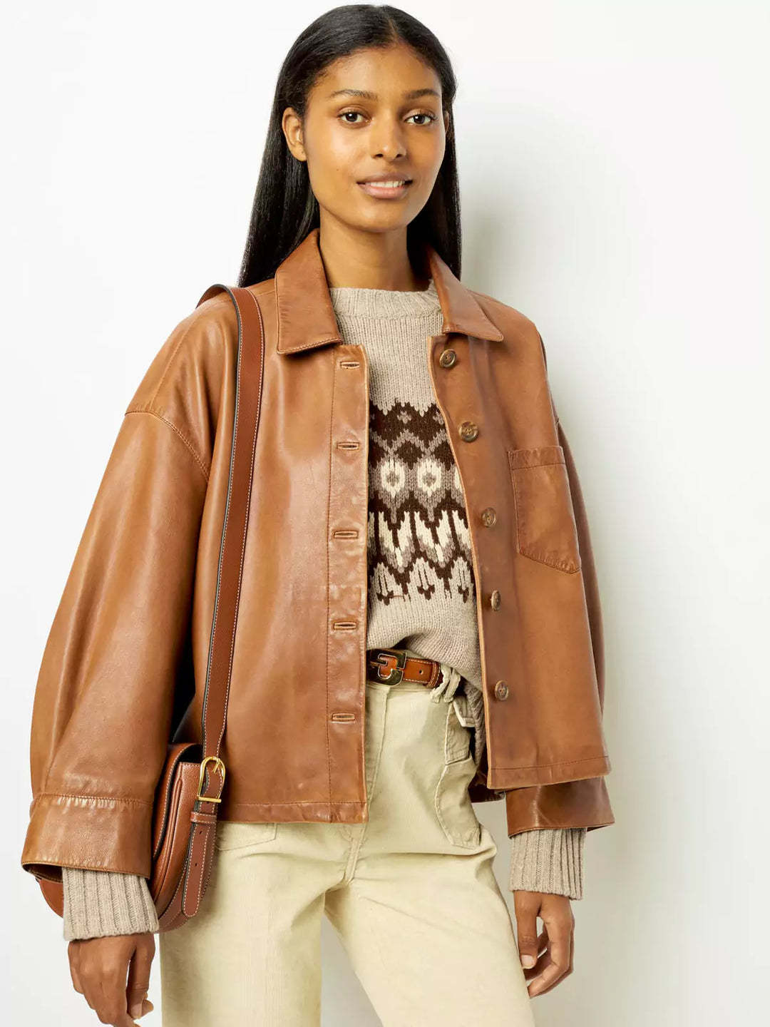 Elegant Brown PU Leather Coat - Image 3