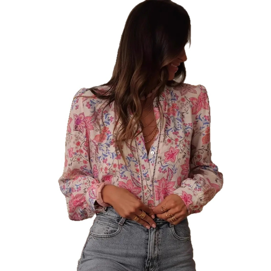 V-neck Single Breasted Shirt For Women - Image 5