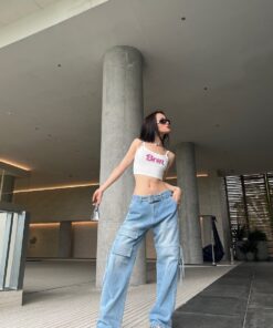 Alternative view of Design Sense Niche Light Blue Wide-leg Tooling Jeans Women