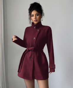 Women's Solid Color Casual Button Long Sleeved Windbreaker Jacket