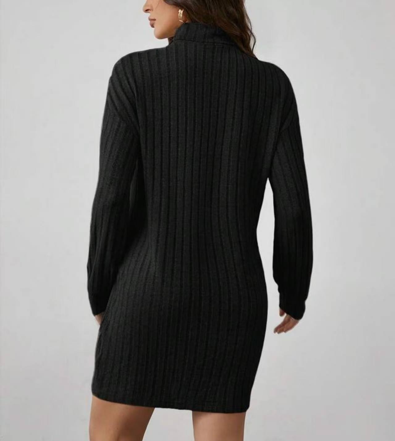 Women's Sunken Stripe Fleece Turtleneck Slim Dress - Image 3