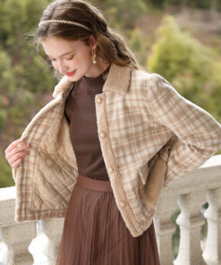 Alternative view of Checkered Lamb Cashmere Patchwork Cotton Jacket