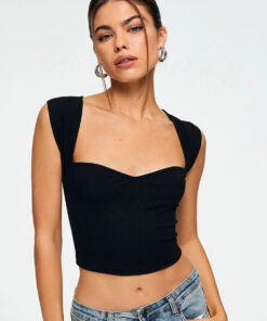 Crop Top Sweetheart Solid Ribbed Sleeveless