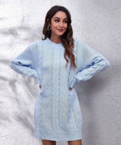 Twist Drop-shoulder Long-sleeve Sweater Women's Knitted Dress Loose