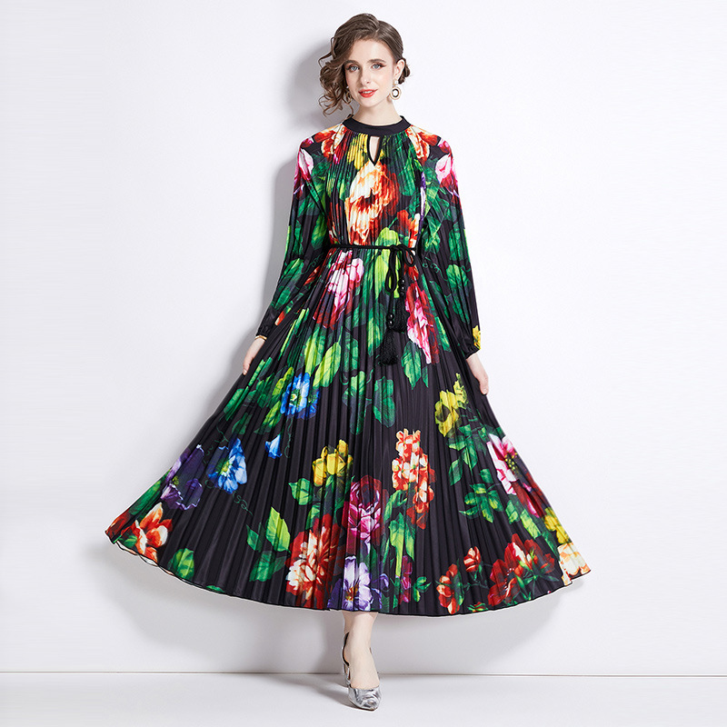 Pleated Tassel Belt Dress Women - Image 2