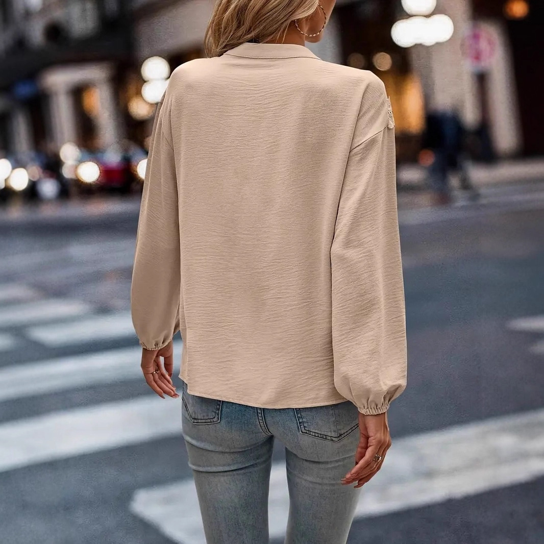 Commuter Lace Patchwork Ruffled Shirt Shirt Long Sleeve - Image 5