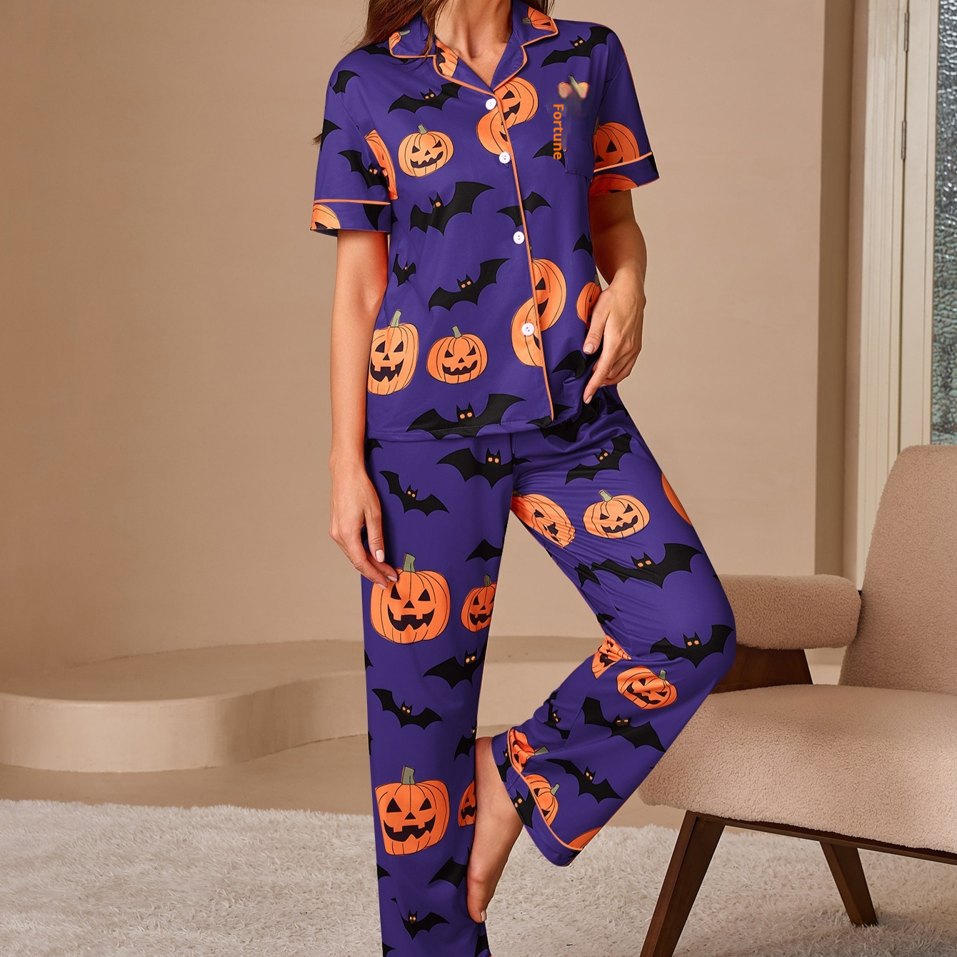 Women's Printed Pajamas Suit Fashionable Short-sleeved Shirt And Trousers - Image 4