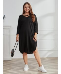 Alternative view of Fashion Casual Loose Long Sleeve Plus Size Dress Women