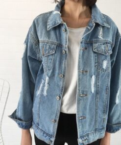 Loose Wash Water Frayed Denim Jacket Women Look Thin Women