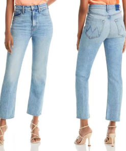 Alternative view of High Waist Light Blue Stretch Slim-fitting Small Straight Cropped Jeans For Women