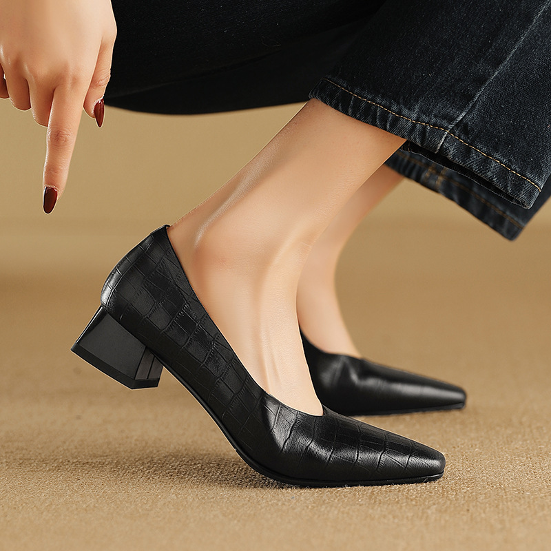 Pointed Toe Thick Low Heel Shoes Women - Image 3