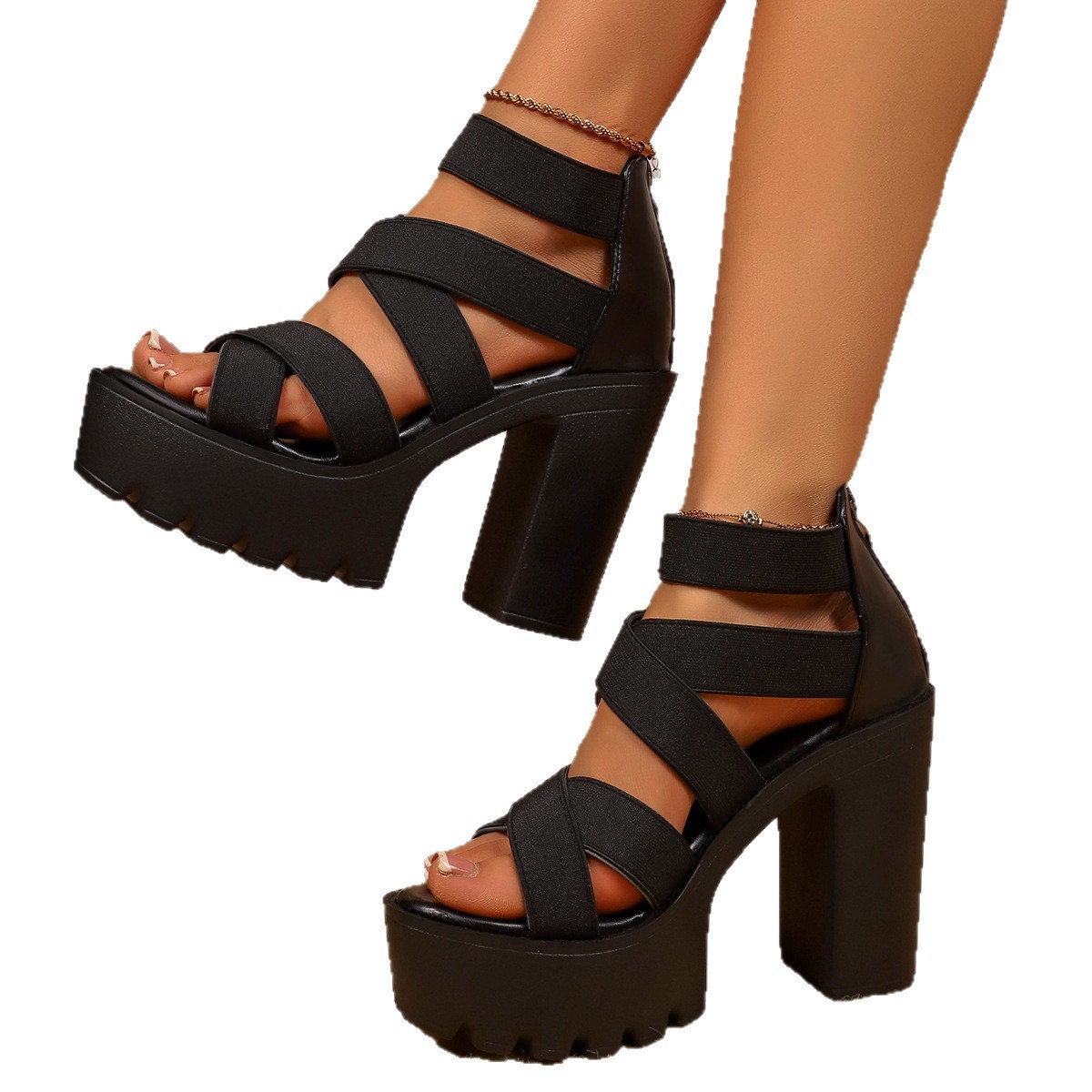 Women's Rubber Open Toe PU Platform High Heel Sandals - Image 2