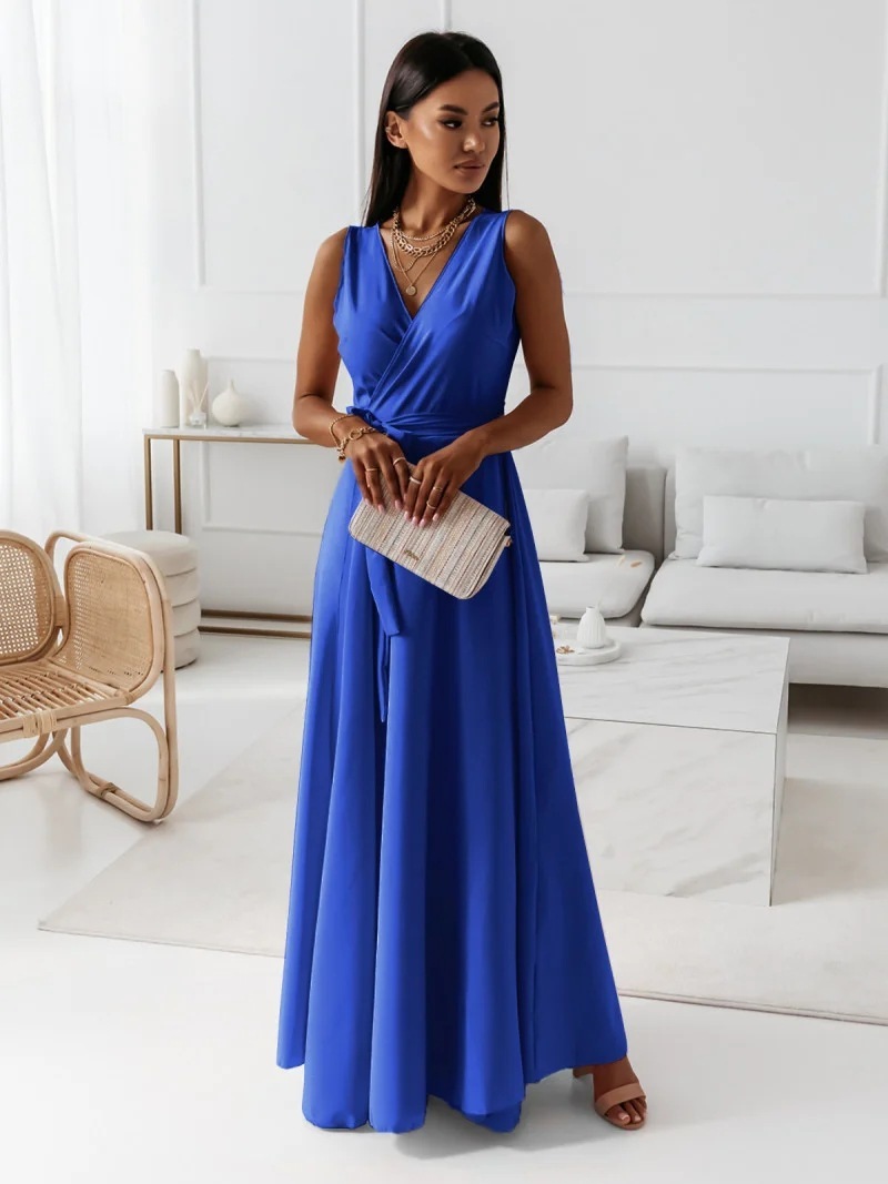 V-neck Sleeveless Dress With Belt Summer Fashion Party Club Evening Maxi Dresses For Women Clothing - Image 6
