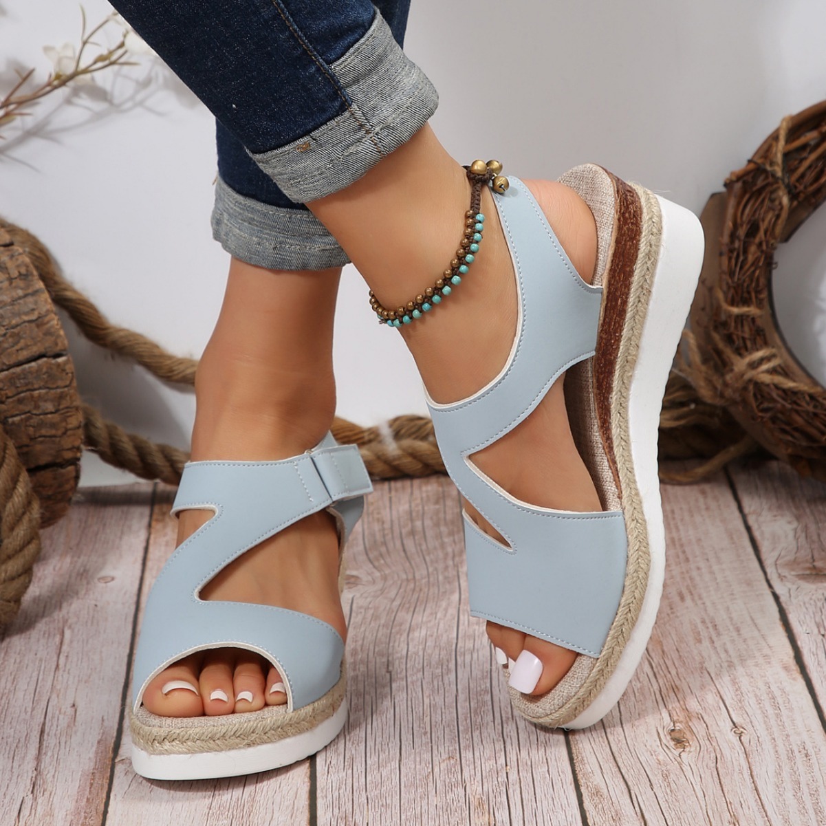 Plus Size Straw High Heel Sandals For Women - Image 4