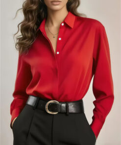 Alternative view of Women's Solid Color Loose Button Lapel Shirt