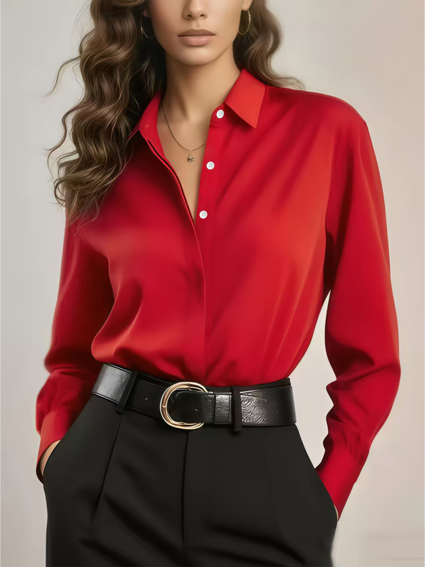 Women's Solid Color Loose Button Lapel Shirt - Image 2