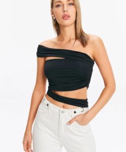 Alternative view of New Sexy Slim Vest Pleated Oblique Shoulder Strap