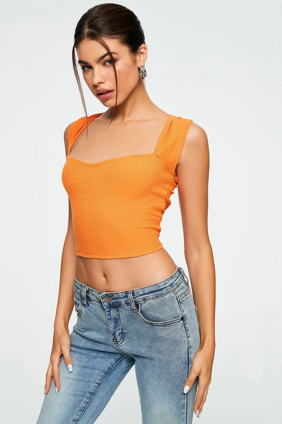 Crop Top Sweetheart Solid Ribbed Sleeveless - Image 3