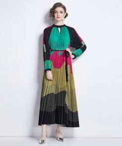 Pleated Tassel Belt Dress Women