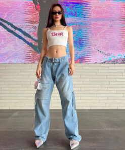 Design Sense Niche Light Blue Wide-leg Tooling Jeans Women