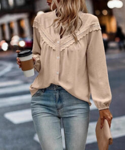 Commuter Lace Patchwork Ruffled Shirt Shirt Long Sleeve