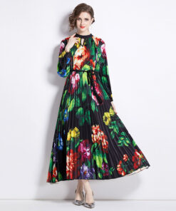 Pleated Tassel Belt Dress Women