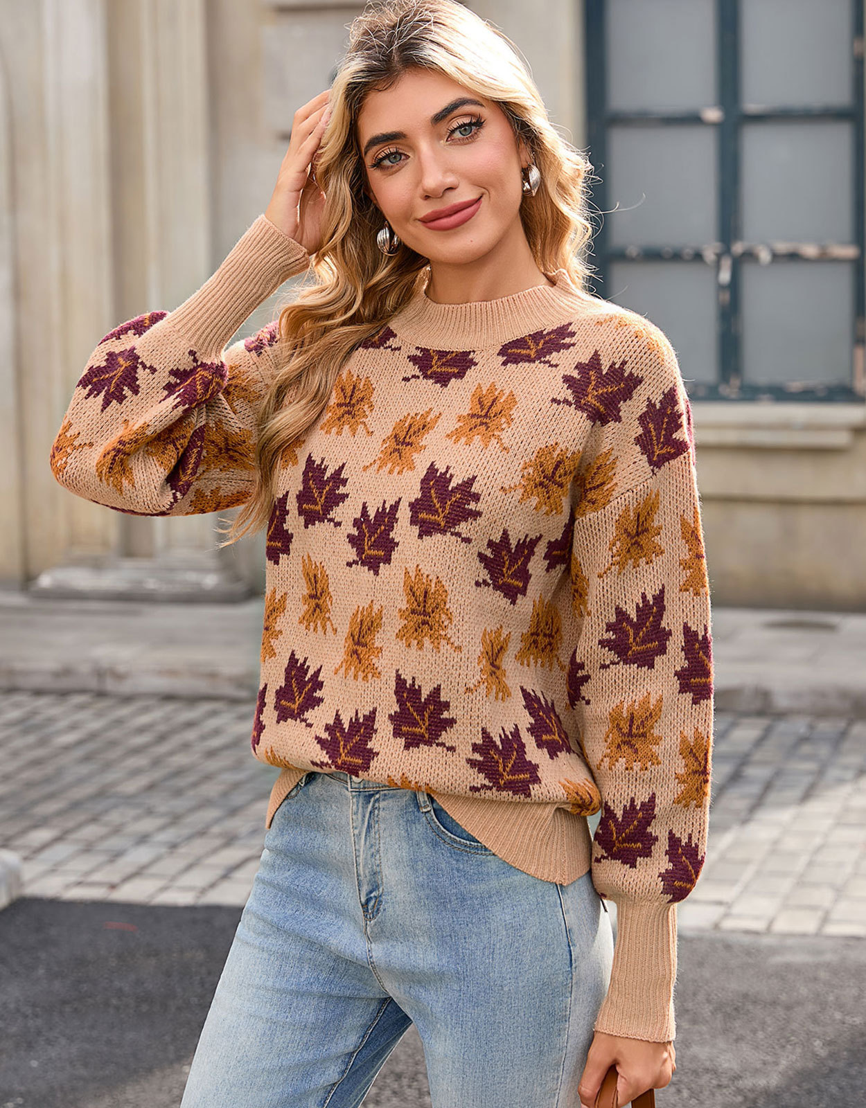 Jacquard Round Neck Pullover Sweater - Image 3