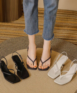 Soft Leather Square Toe High Heel Sandals For Women Summer