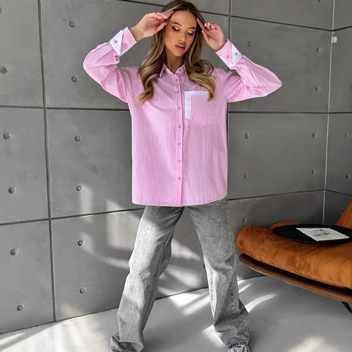 Oversize Loose Striped Blouse For Women - Image 5