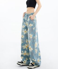 Alternative view of New Summer Printed Floral Wide-leg Washed Jeans For Women