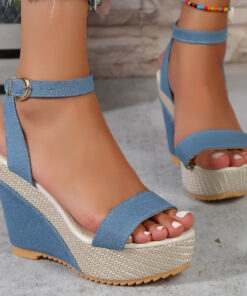 High Heel Denim Fabric Ankle-strap Sandals Women