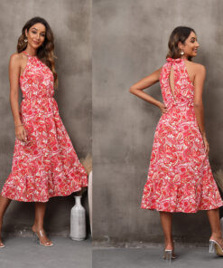 Sleeveless Halter Floral Dress Women